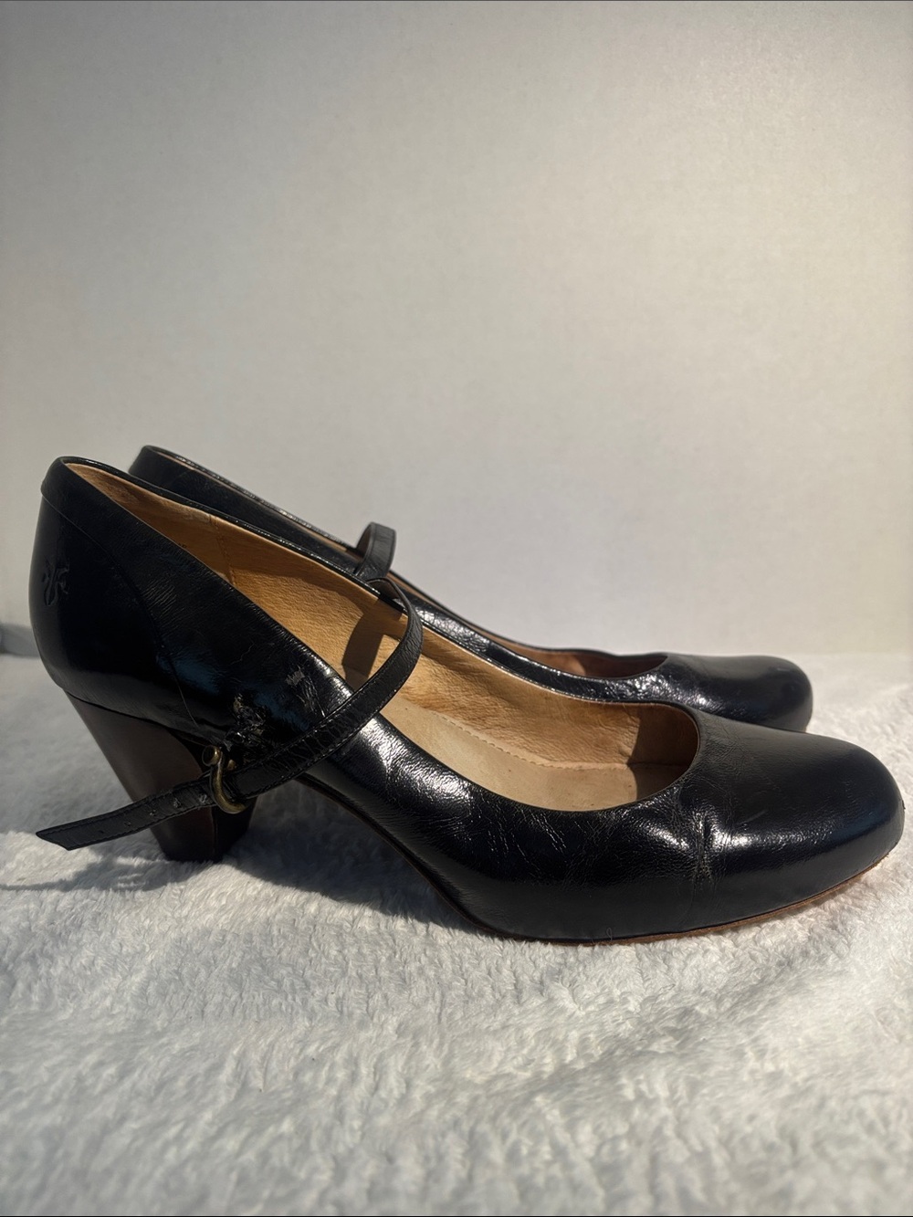 Frye Black Leather Mary Jane Heels